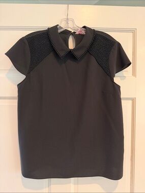 Ted Baker London Black Beaded Collar Cap-Sleeve Blouse